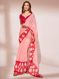 Pink  Printed Georgette Saree With Blouse Piece