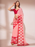 Pink  Printed Georgette Saree With Blouse Piece