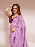 Lavender Printed Georgette Saree With Blouse Piece