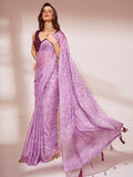 Lavender Printed Georgette Saree With Blouse Piece