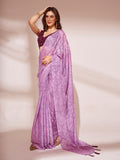 Lavender Printed Georgette Saree With Blouse Piece