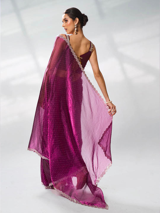 Purple Organza Party Wear Saree With Blouse Piece