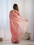 Peach Soft Net Embellished Designer Saree Saree With Blouse Piece