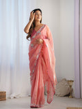 Peach Soft Net Embellished Designer Saree Saree With Blouse Piece