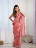 Peach Soft Net Embellished Designer Saree Saree With Blouse Piece