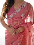 Peach Soft Net Embellished Designer Saree Saree With Blouse Piece