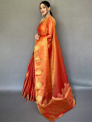 Orange Silk Festive Wear Saree With Blouse Piece