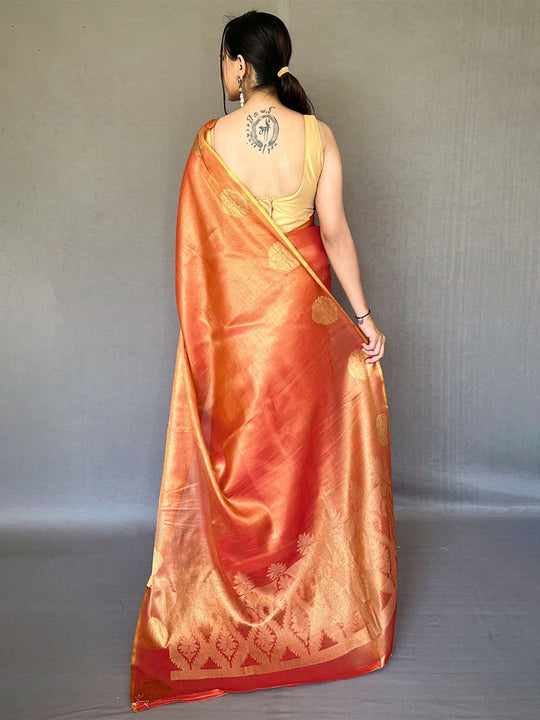 Orange Silk Festive Wear Saree With Blouse Piece