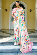 Baby Pink Paithani Silk Saree With Blouse Piece