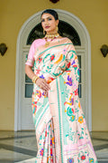 Baby Pink Paithani Silk Saree With Blouse Piece