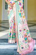 Baby Pink Paithani Silk Saree With Blouse Piece