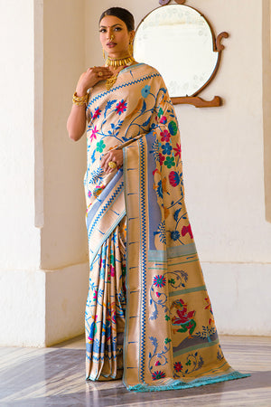 Firozi Paithani Silk Saree With Blouse Piece