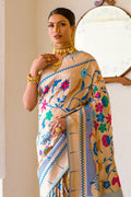 Firozi Paithani Silk Saree With Blouse Piece