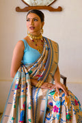Firozi Paithani Silk Saree With Blouse Piece