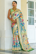 Pista Paithani Silk Saree With Blouse Piece