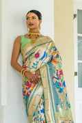 Pista Paithani Silk Saree With Blouse Piece