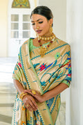 Pista Paithani Silk Saree With Blouse Piece