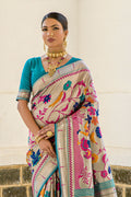 Teal Paithani Silk Saree With Blouse Piece