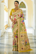 Yellow Paithani Silk Saree With Blouse Piece