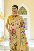 Yellow Paithani Silk Saree With Blouse Piece