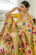 Yellow Paithani Silk Saree With Blouse Piece