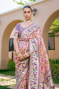 Baby Pink Paithani Silk Saree With Blouse Piece