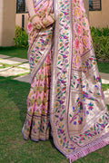 Baby Pink Paithani Silk Saree With Blouse Piece