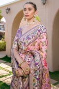 Baby Pink Paithani Silk Saree With Blouse Piece