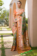 Olive Paithani Silk Saree With Blouse Piece