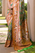 Olive Paithani Silk Saree With Blouse Piece