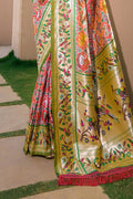 Peach Paithani Silk Saree With Blouse Piece