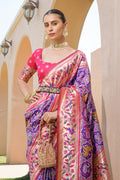 Purple Paithani Silk Saree With Blouse Piece
