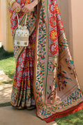 Red Paithani Silk Saree With Blouse Piece