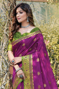 Womens Cotton Purple Saree With Blouse Piece