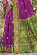 Womens Cotton Purple Saree With Blouse Piece