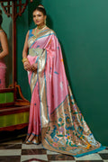 Baby Pink Paithani Silk Saree With Blouse Piece