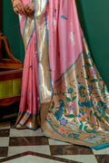 Baby Pink Paithani Silk Saree With Blouse Piece