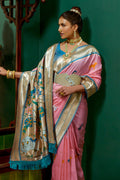 Baby Pink Paithani Silk Saree With Blouse Piece