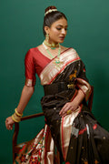 Black Paithani Silk Saree With Blouse Piece