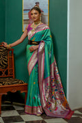 Sea Green Paithani Silk Saree With Blouse Piece