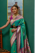 Sea Green Paithani Silk Saree With Blouse Piece