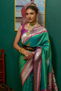 Sea Green Paithani Silk Saree With Blouse Piece
