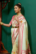 Cream Paithani Silk Saree With Blouse Piece