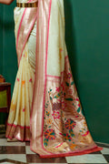 Cream Paithani Silk Saree With Blouse Piece