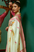 Cream Paithani Silk Saree With Blouse Piece