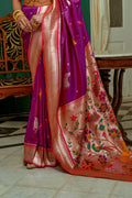 Purple Paithani Silk Saree With Blouse Piece