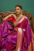 Purple Paithani Silk Saree With Blouse Piece