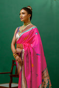 Rani Pink Paithani Silk Saree With Blouse Piece