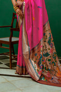 Rani Pink Paithani Silk Saree With Blouse Piece