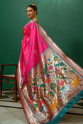 Rani Pink Paithani Silk Saree With Blouse Piece